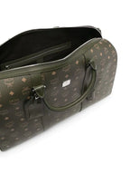 MCM Traveler Monogram Logo Printed Duffle Bag Green Zip Large Travel Handbag NEW