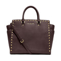 Michael Kors Selma Gold Studded Large Tote Bag Leather Coffee Brown Handbag NEW