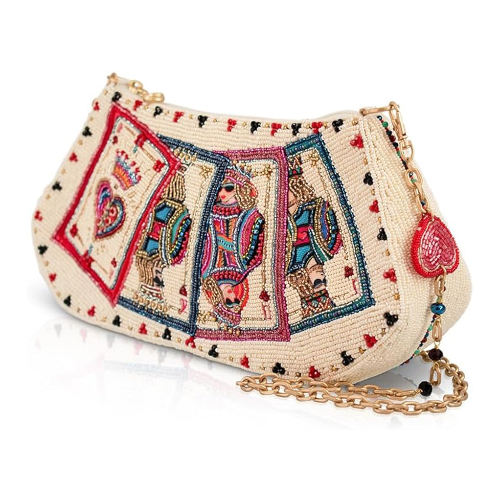 Mary Frances Shuffle Cards Crossbody Handbag Beaded Zip Bag Red Beige Purse NEW