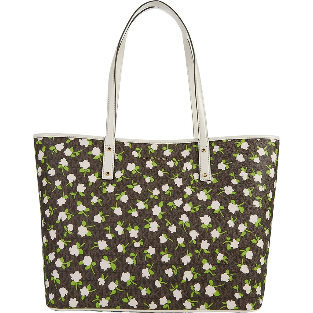 Michael Kors Carter Large Open Tote Bag Floral Magnetic Handbag Cream Brown NEW