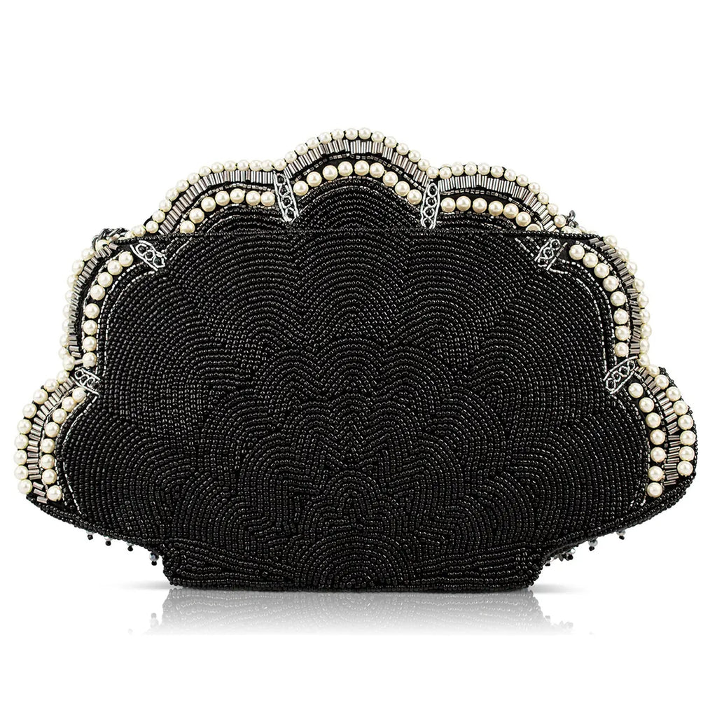 Mary Frances Ocean of Pearls Shell Crossbody Handbag Black Silver Bag Purse NEW