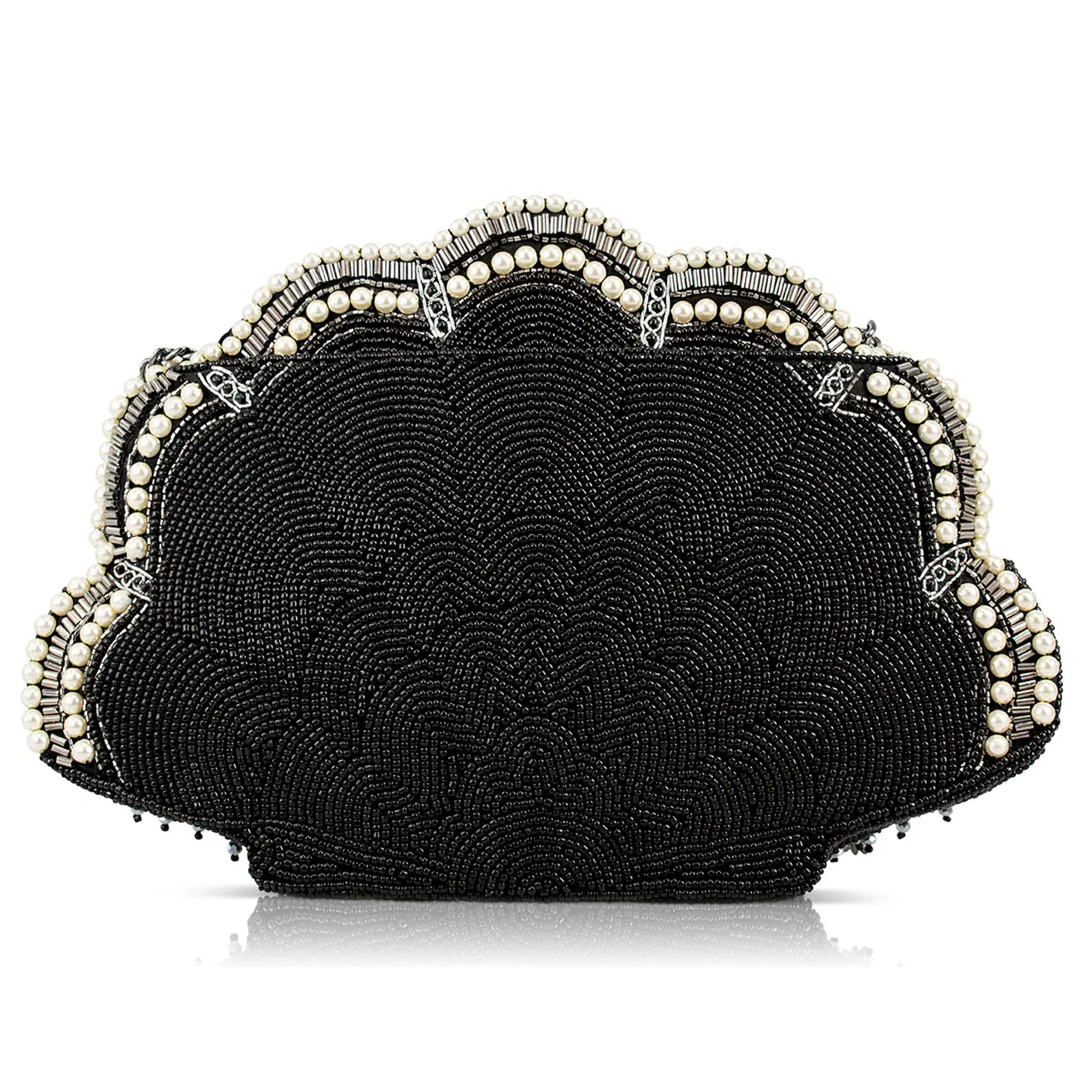 Mary Frances Ocean of Pearls Shell Crossbody Handbag Black Silver Bag Purse NEW