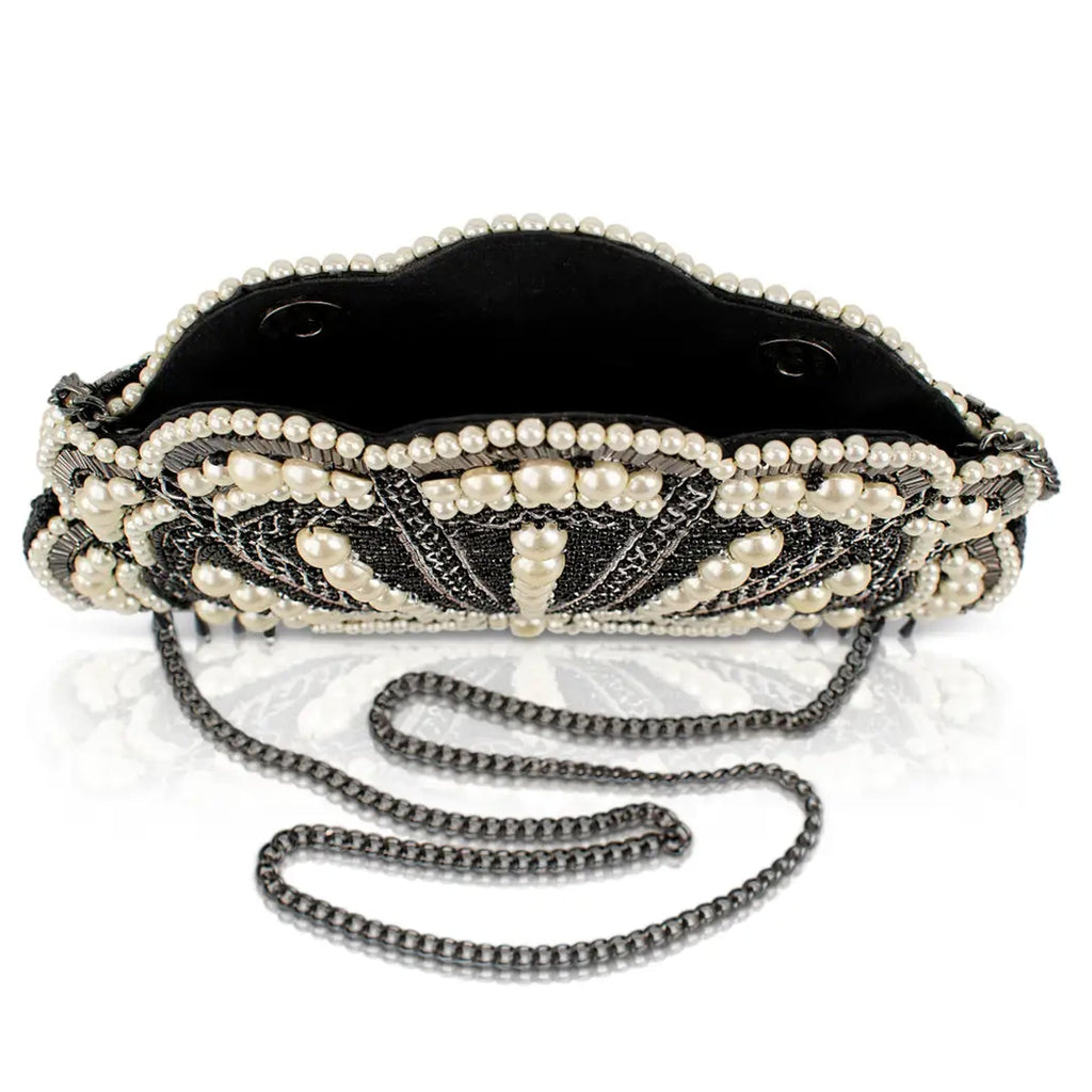 Mary Frances Ocean of Pearls Shell Crossbody Handbag Black Silver Bag Purse NEW
