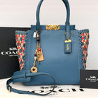 Coach Troupe Tote Weaving Bag Leather Magnetic Zip Blue Lake Handbag Purse NEW