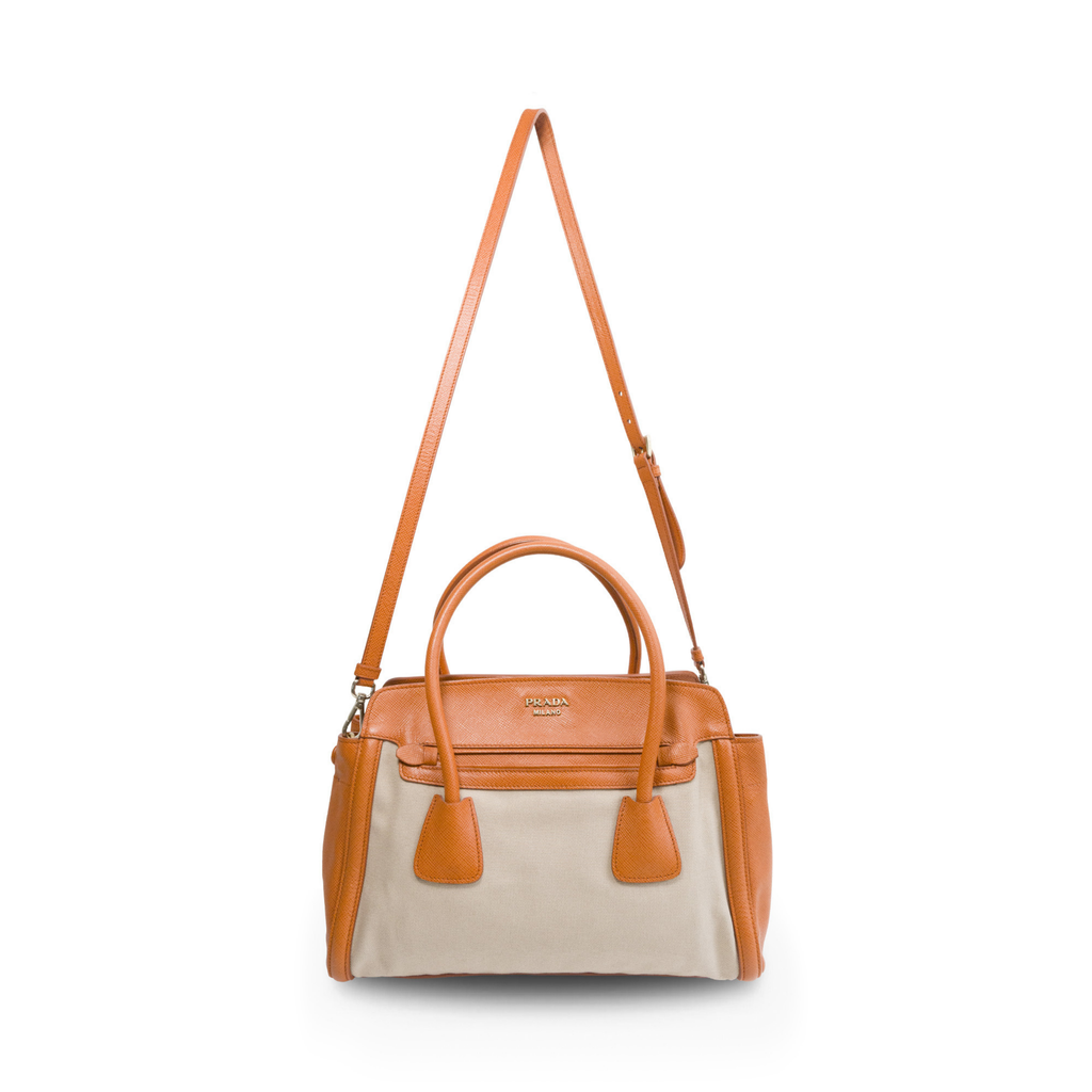 Prada 'Saffiano-Cuir Trimmed Canapa' Tote