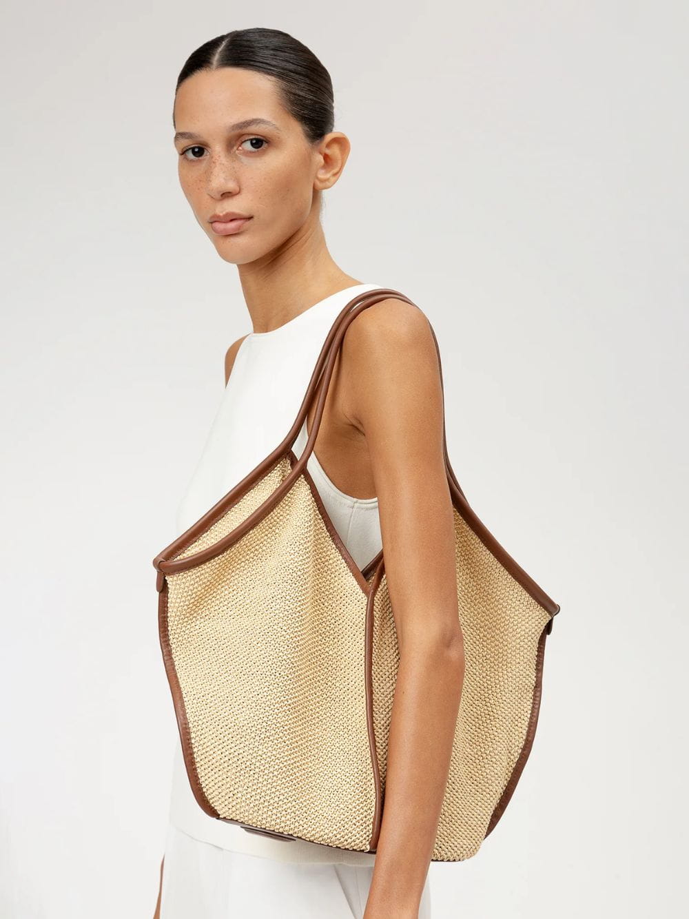 Natural and Chestnut Calella Soft Raffia Tote Bag