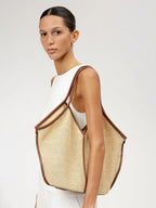 Natural and Chestnut Calella Soft Raffia Tote Bag