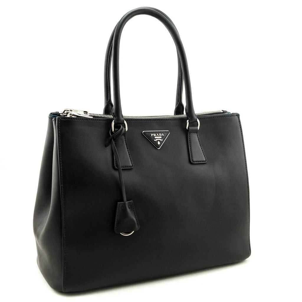 Prada Black City Calf Medium Galleria Double Zip Tote