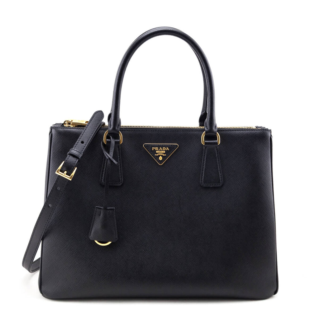 Prada Black Saffiano Medium Galleria Double Zip Tote