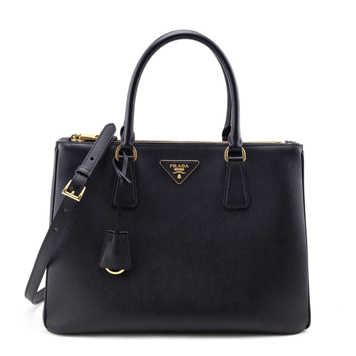 Prada Black Saffiano Medium Galleria Double Zip Tote