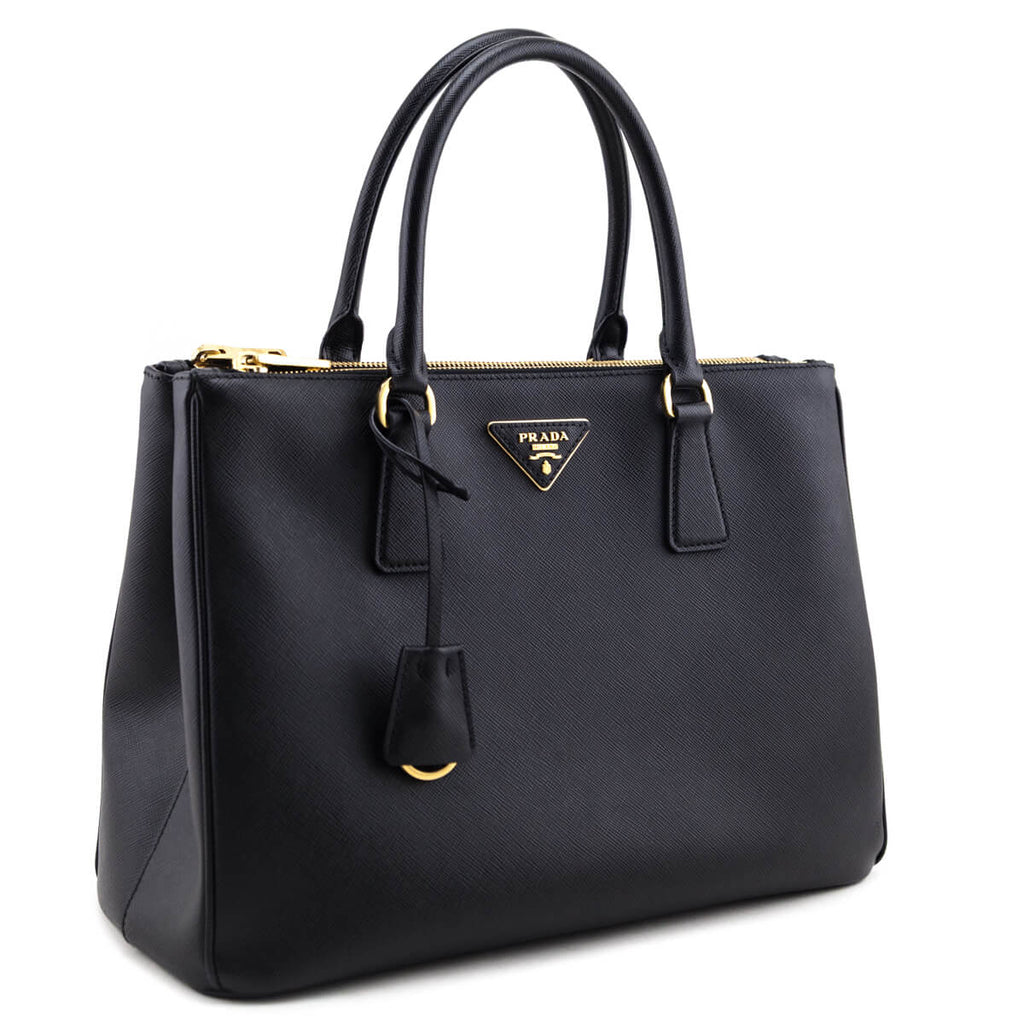 Prada Black Saffiano Medium Galleria Double Zip Tote