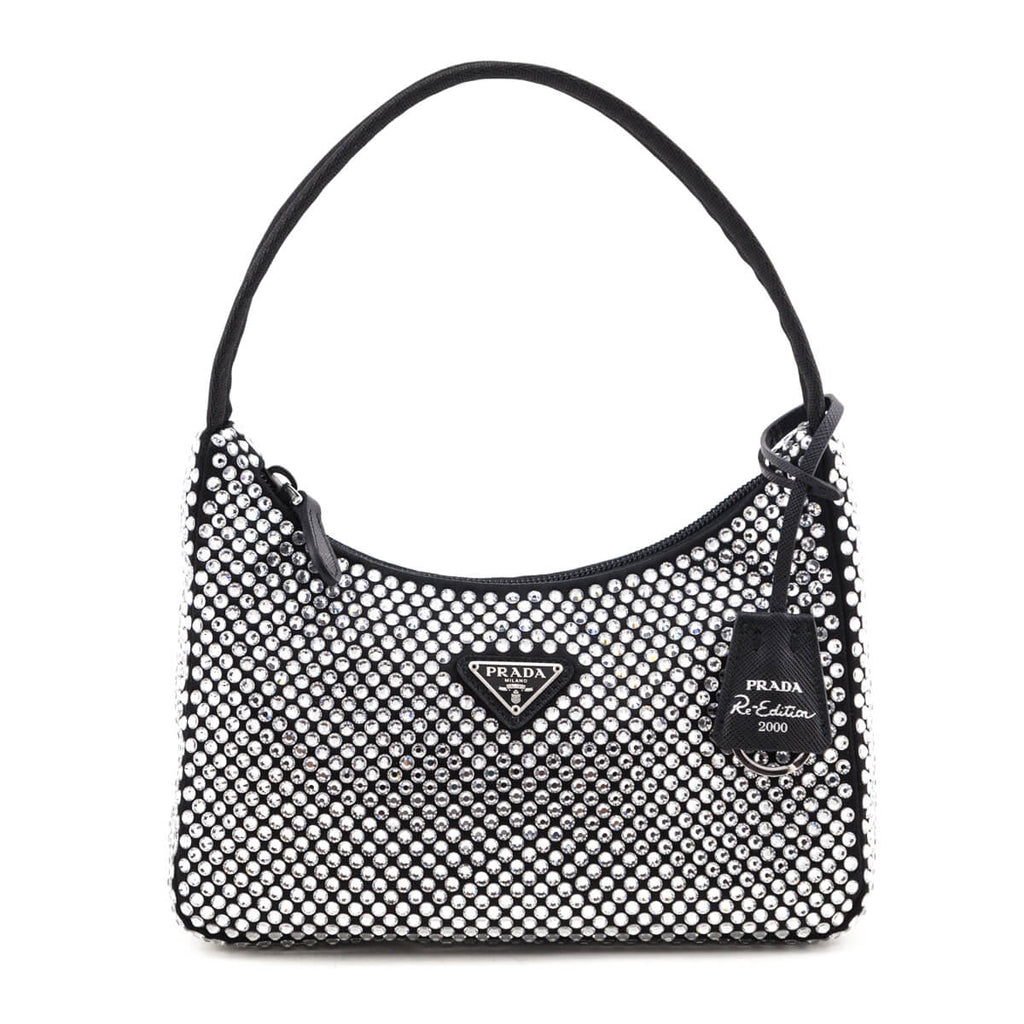 Prada Black Satin & Crystal Mini Re-Edition 2000 Bag