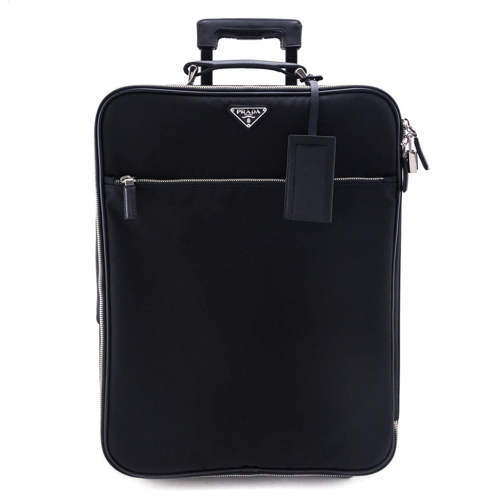 Prada Black Tessuto Nylon Saffiano Trolley Rolling Suitcase Luggage