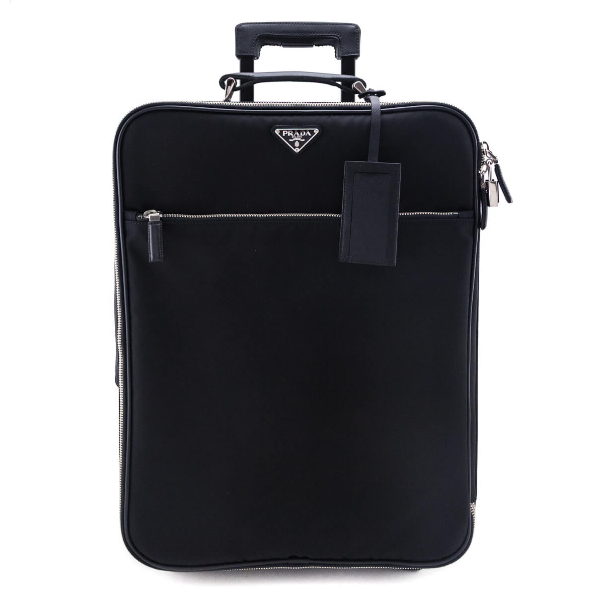 Prada Black Tessuto Nylon Saffiano Trolley Rolling Suitcase Luggage