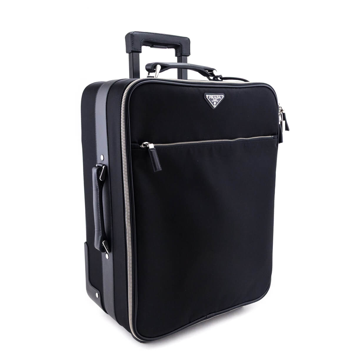 Prada Black Tessuto Nylon Saffiano Trolley Rolling Suitcase Luggage