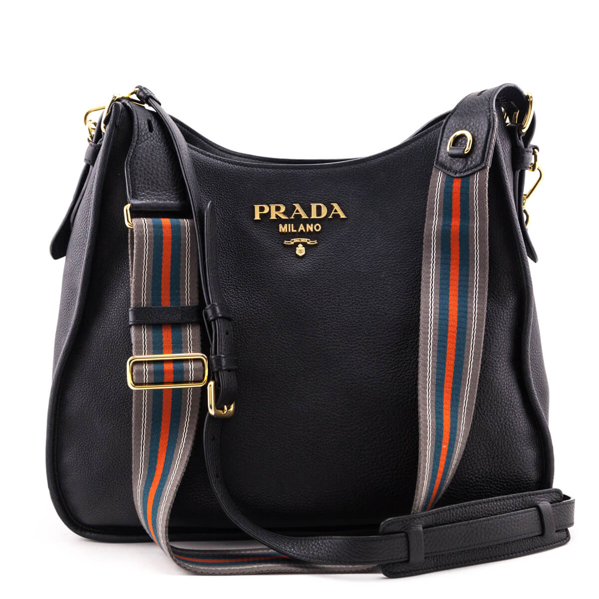 Prada Black Vitello Daino Hobo