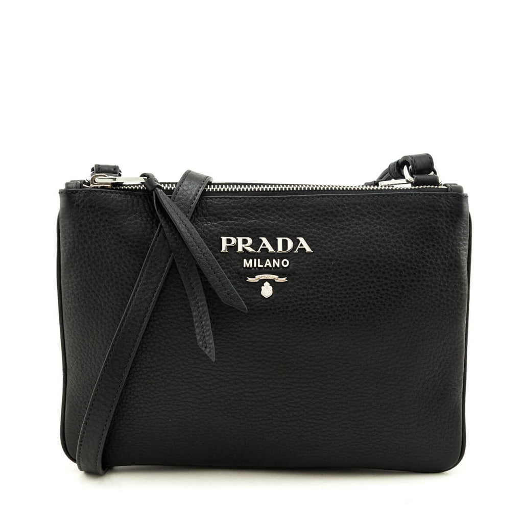 Prada Black Vitello Phenix Double Zip Crossbody Bag