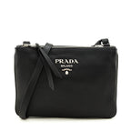 Prada Black Vitello Phenix Double Zip Crossbody Bag