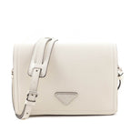 Prada White Glace Calf Logo Full Flap Crossbody Bag
