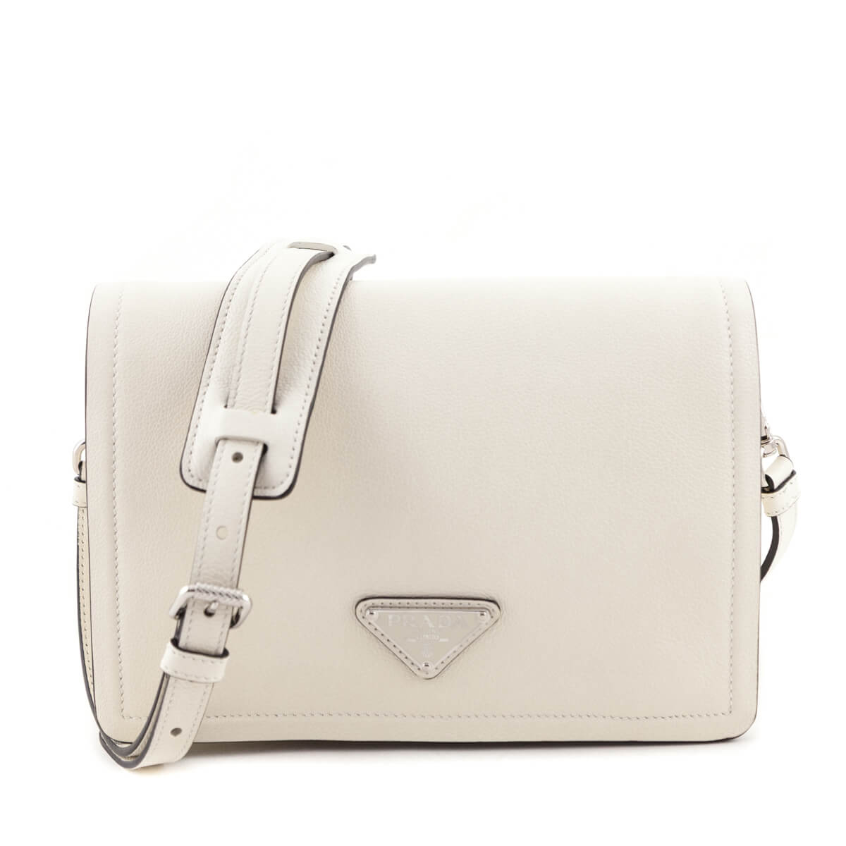 Prada White Glace Calf Logo Full Flap Crossbody Bag