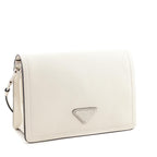 Prada White Glace Calf Logo Full Flap Crossbody Bag