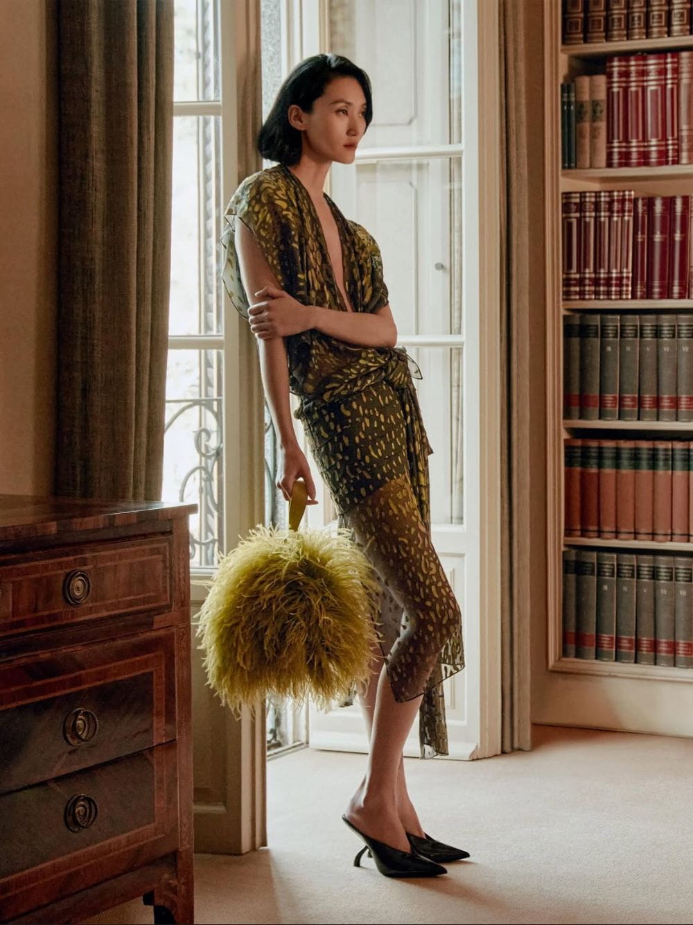 Antique Yellow Feather Mini Clutch Bag