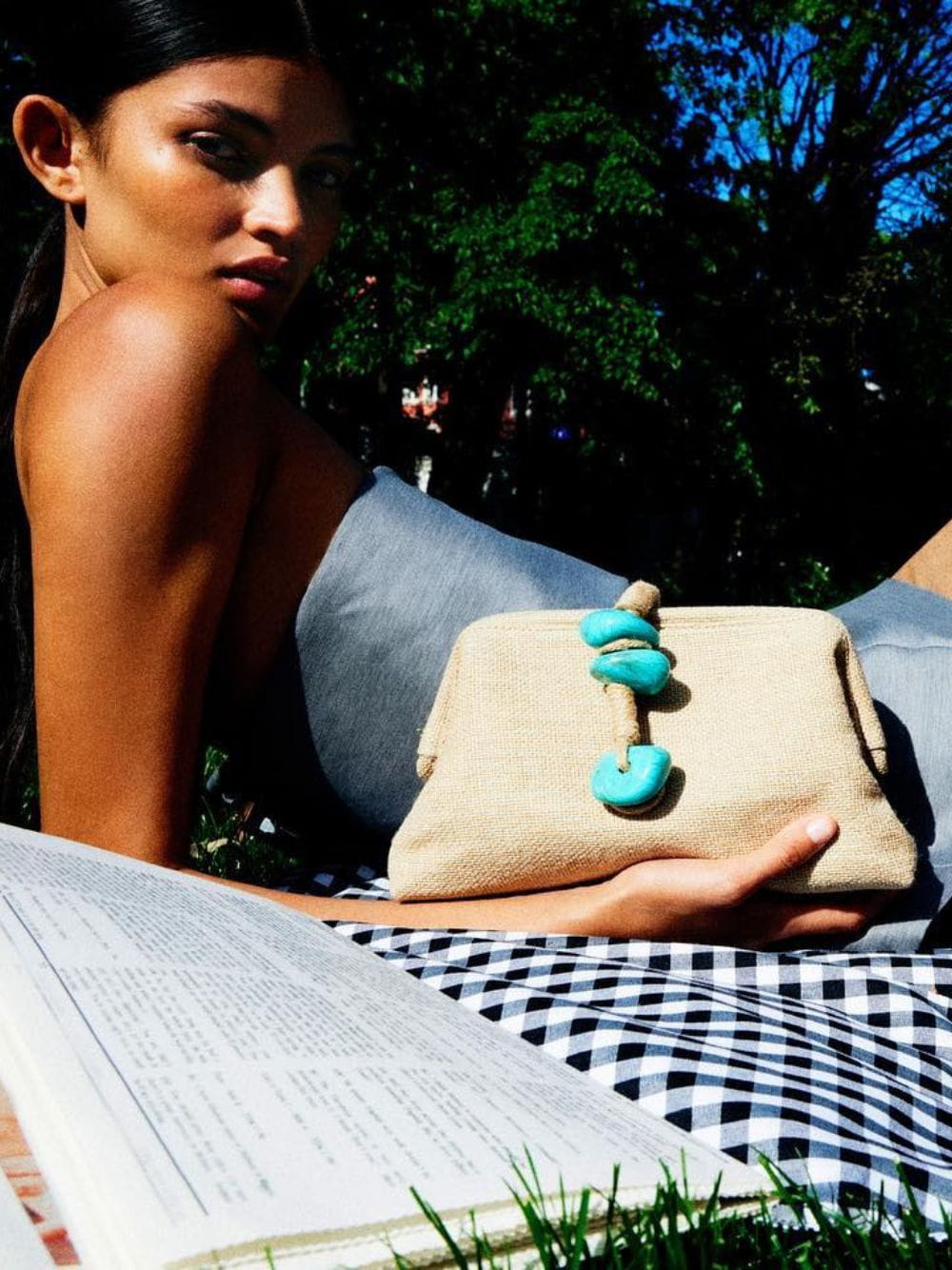 Natural Petra Jute Clutch with Aqua Detail