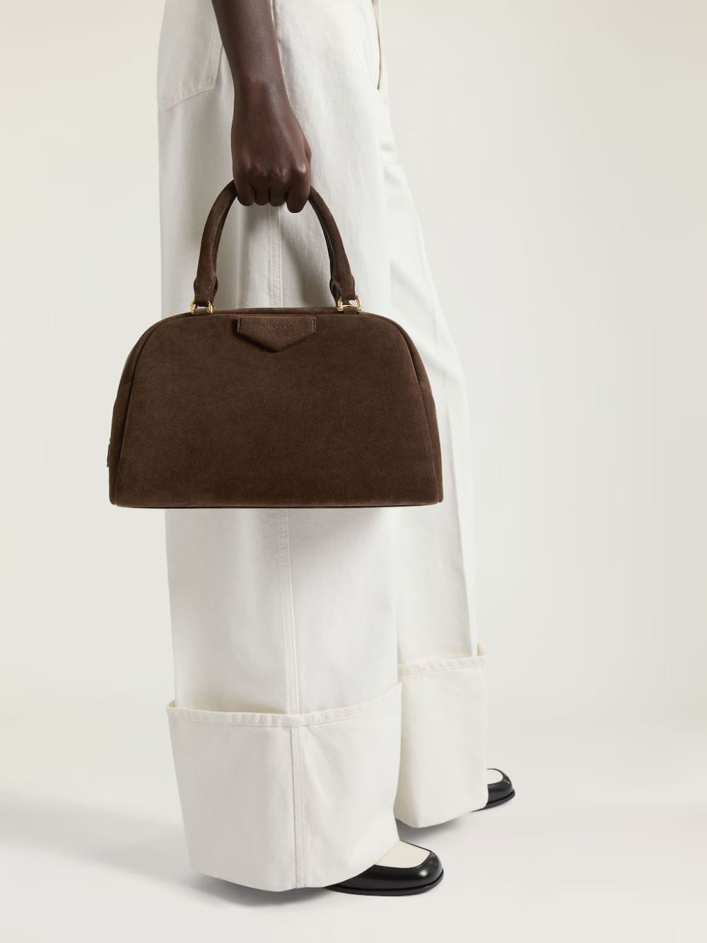Ebony Brown Antigona East-West Suede Bowling Bag