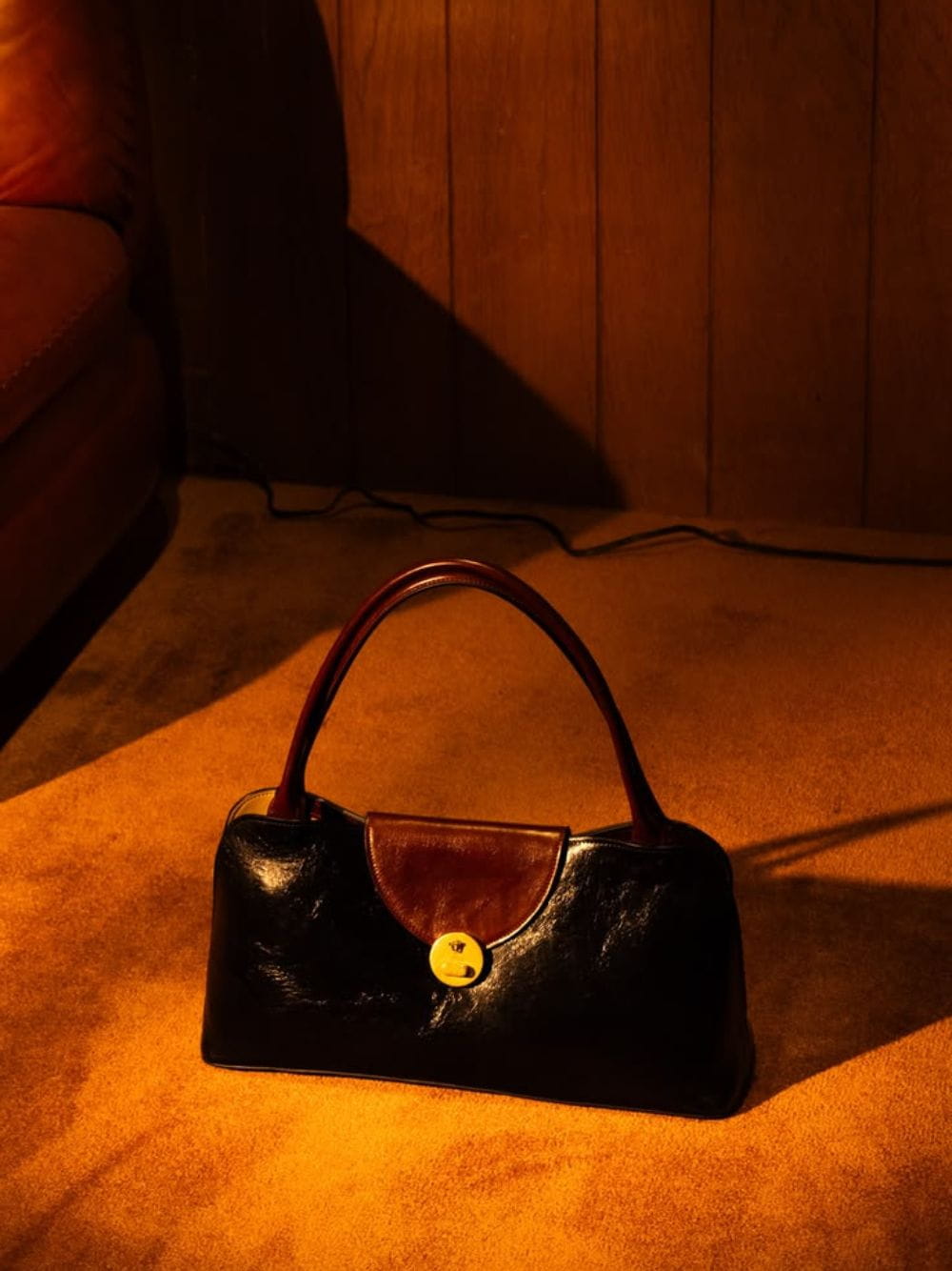 Brown and Black Leather East/West Shoulder Bag