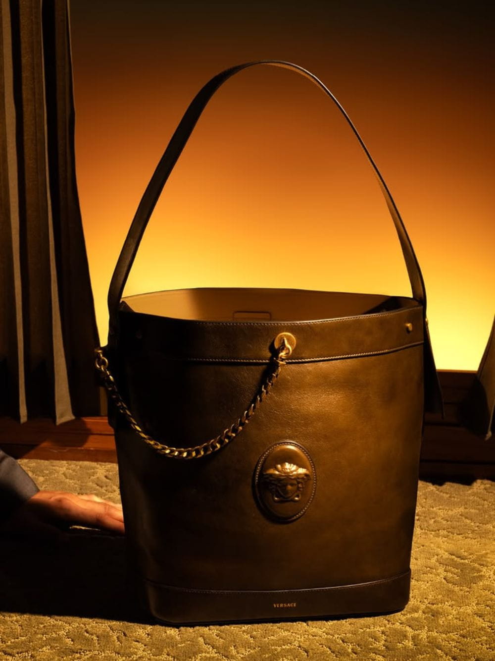 Brown Pivot Small Leather Bucket Bag