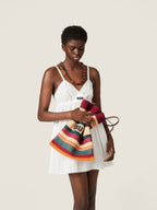 Bordeaux and Natural Raffia-Effect Woven Tote Bag