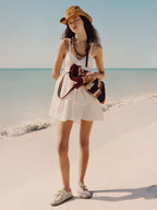 Bordeaux and Natural Raffia-Effect Woven Tote Bag
