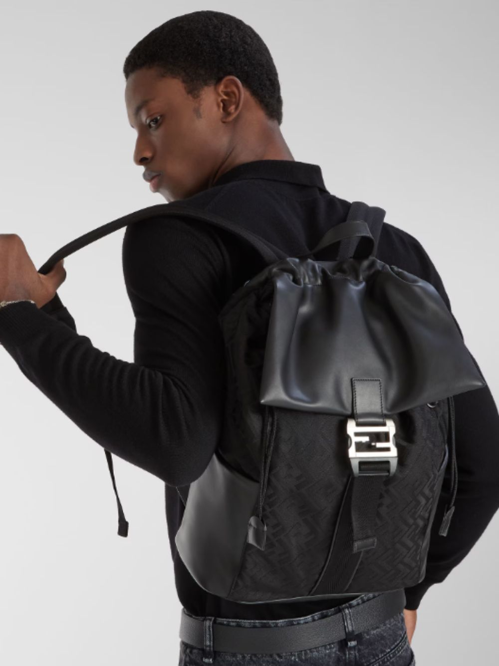 Black Flux Backpack in FF Nylon and Calf Leather