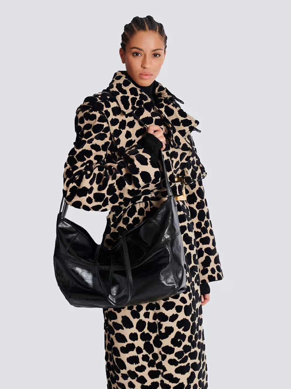 Black Track Shiny Leather Tote Bag