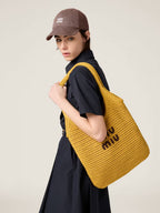 Ivy Raffia-Effect Woven Tote Bag in Ocre