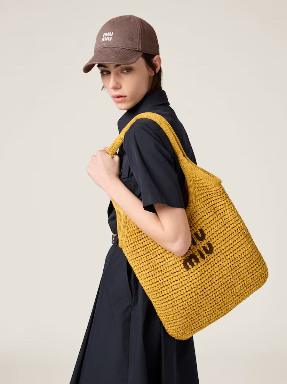 Ivy Raffia-Effect Woven Tote Bag in Ocre