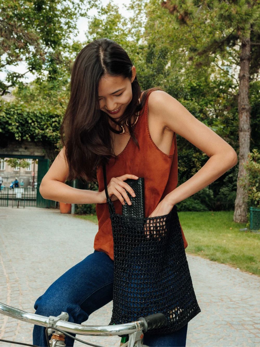 Black Knit Hobo Leather Tote