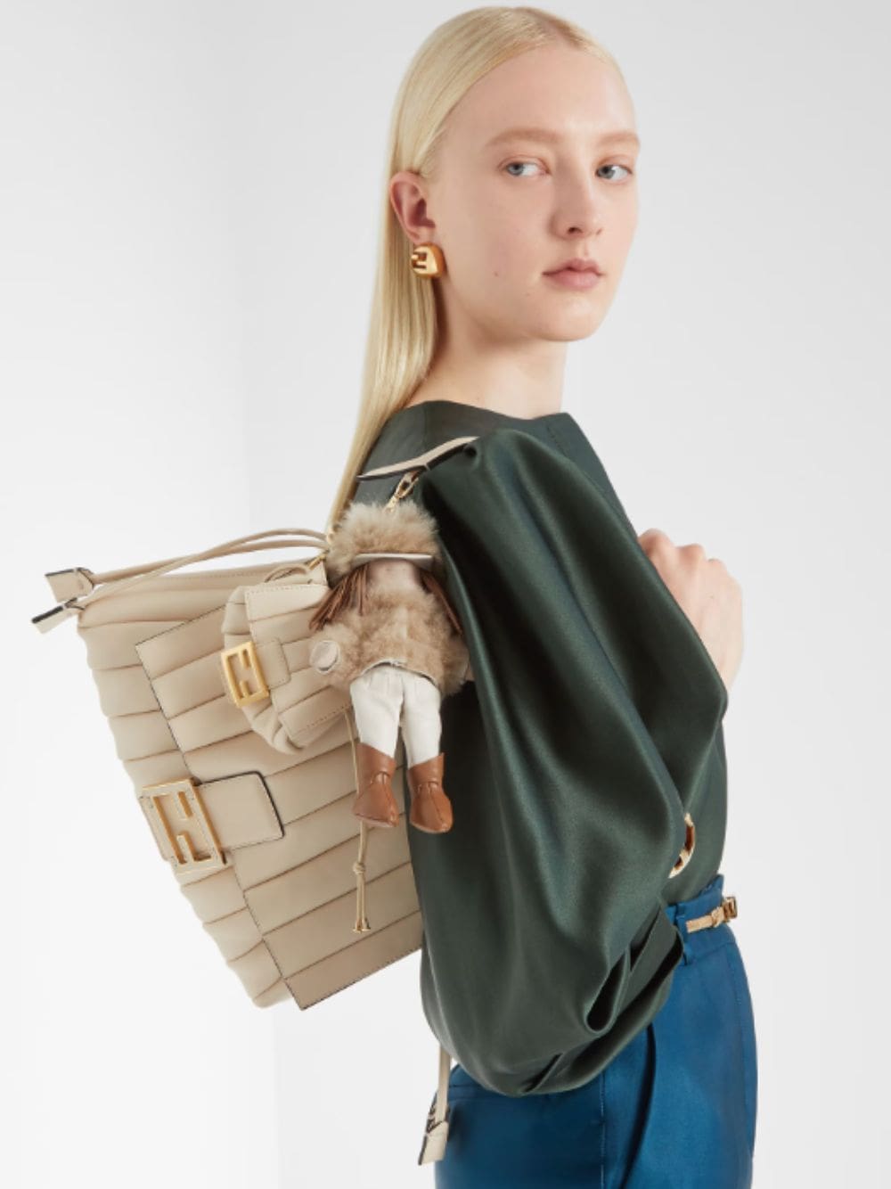 White Nano Mamma Baguette in Pleated Leather