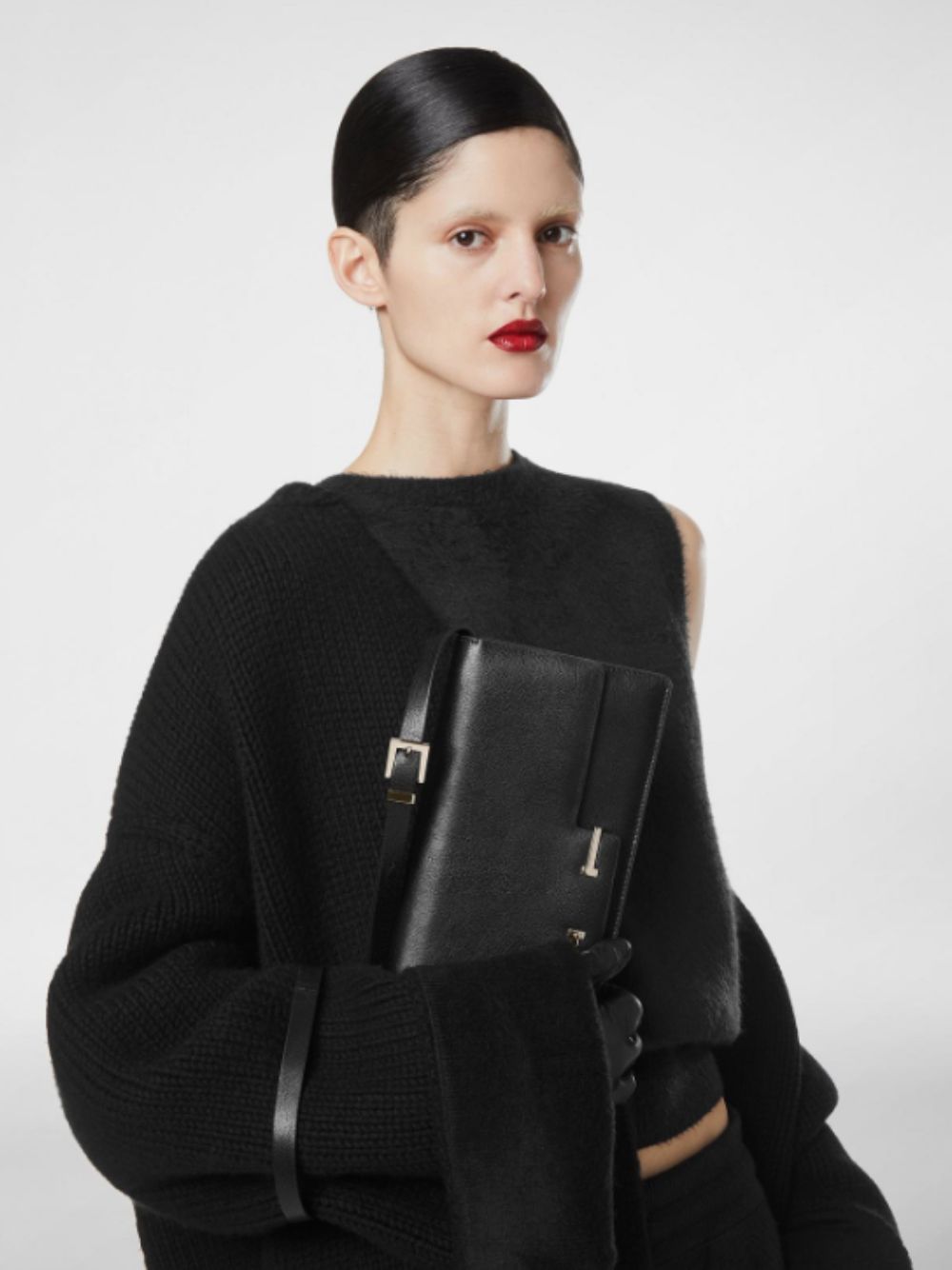 Black Supple Leather Aube Shoulder Bag