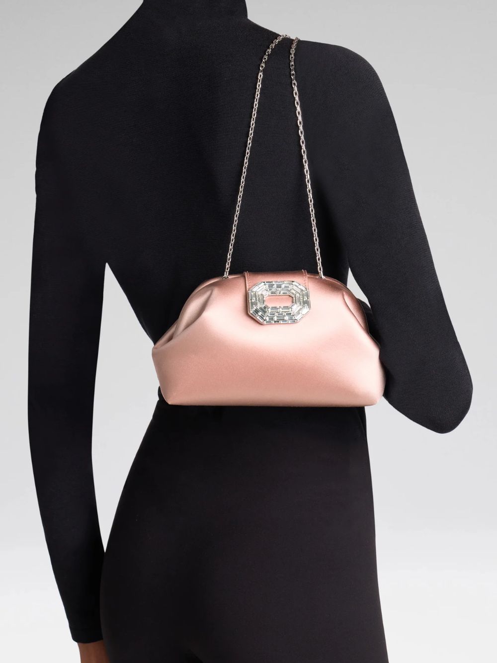 Powder Satin Camelia Clutch Bag