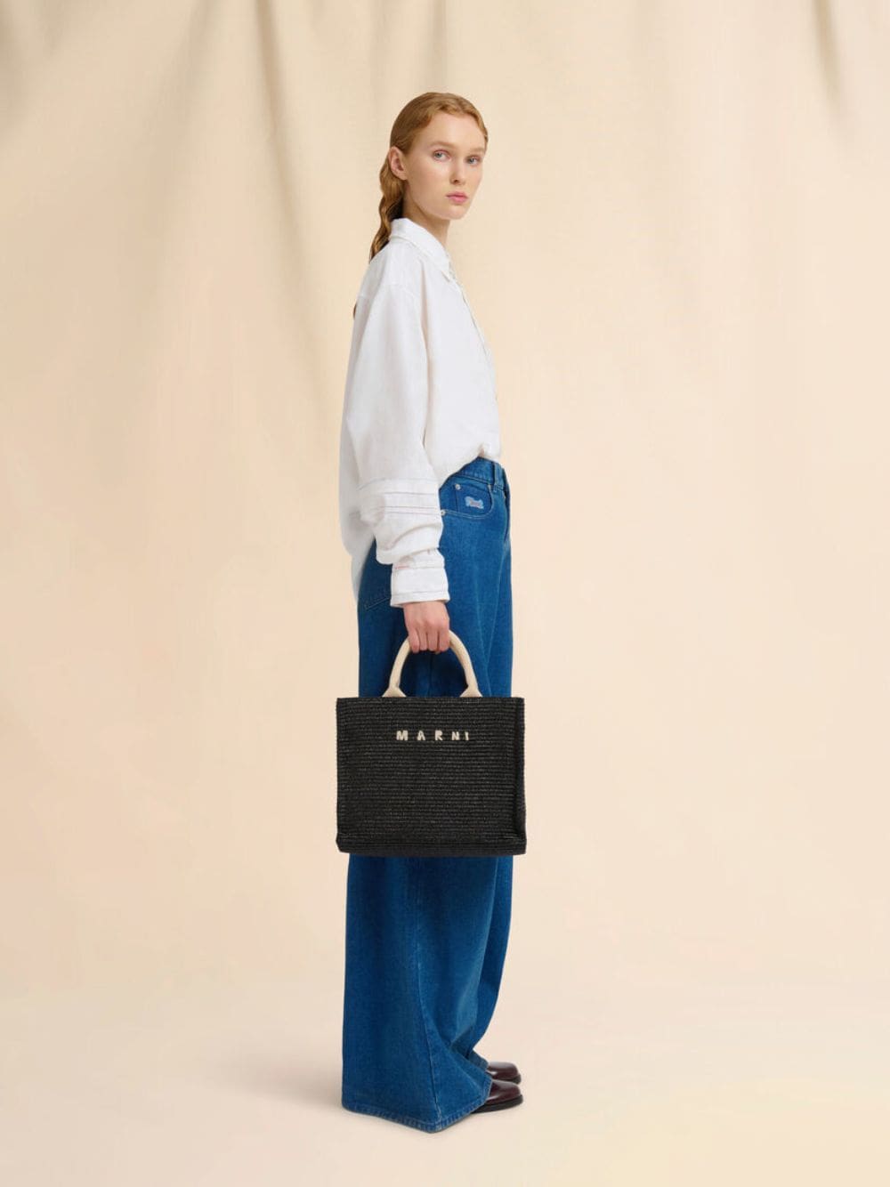 Black Raffia-Effect Small Tote