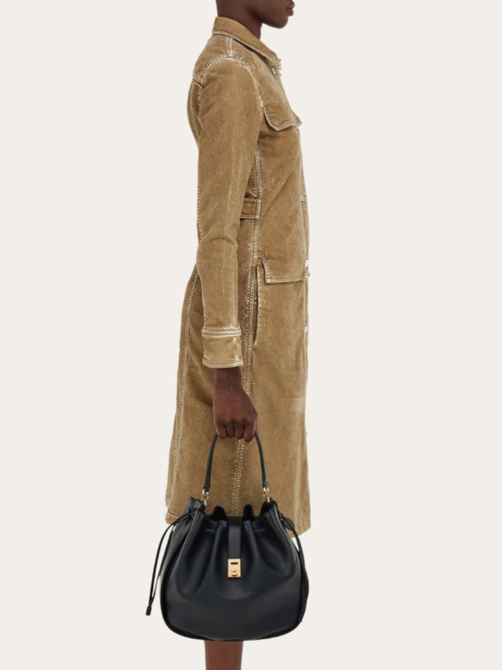 Black Calfskin Hug Bucket Bag