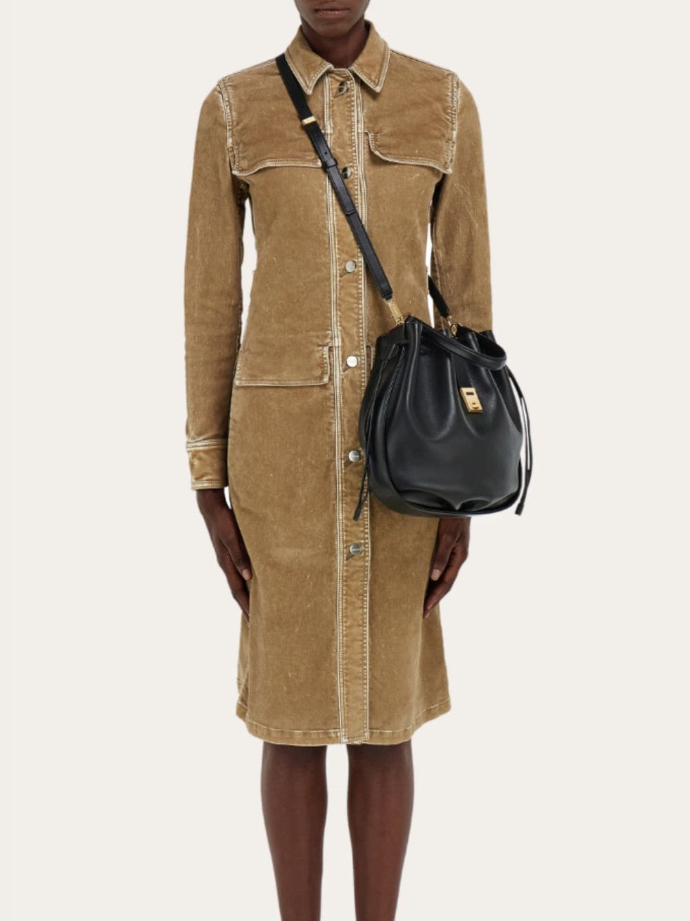 Black Calfskin Hug Bucket Bag