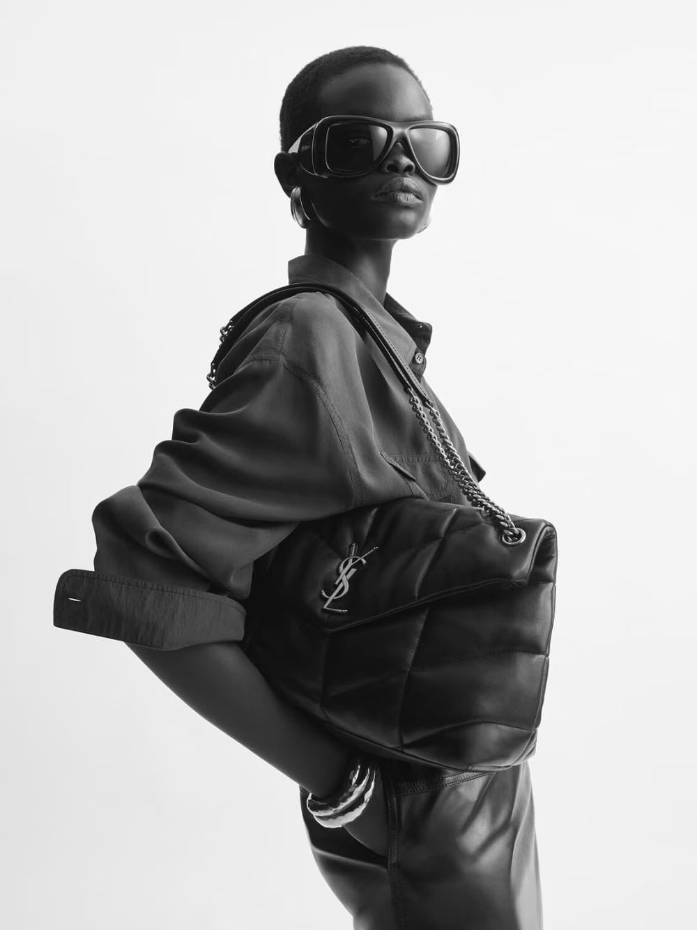 Light Taupe Puffer Medium Bag in Lambskin