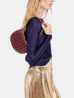 Burgundy and Gold Moon Flip Reversible Leather Bag
