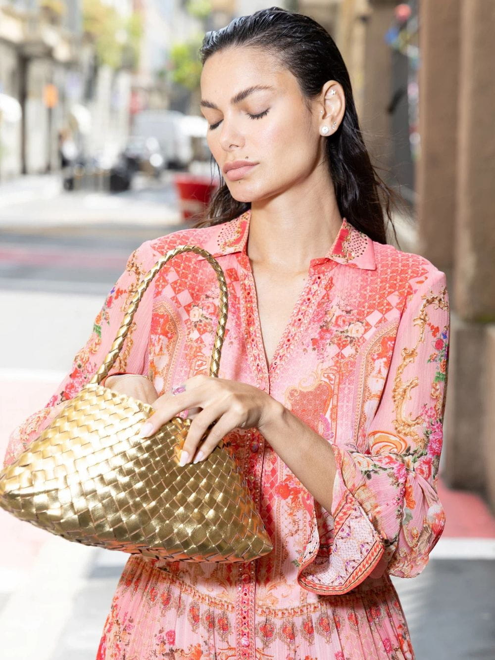 Rosanna Gold Woven Leather Bag