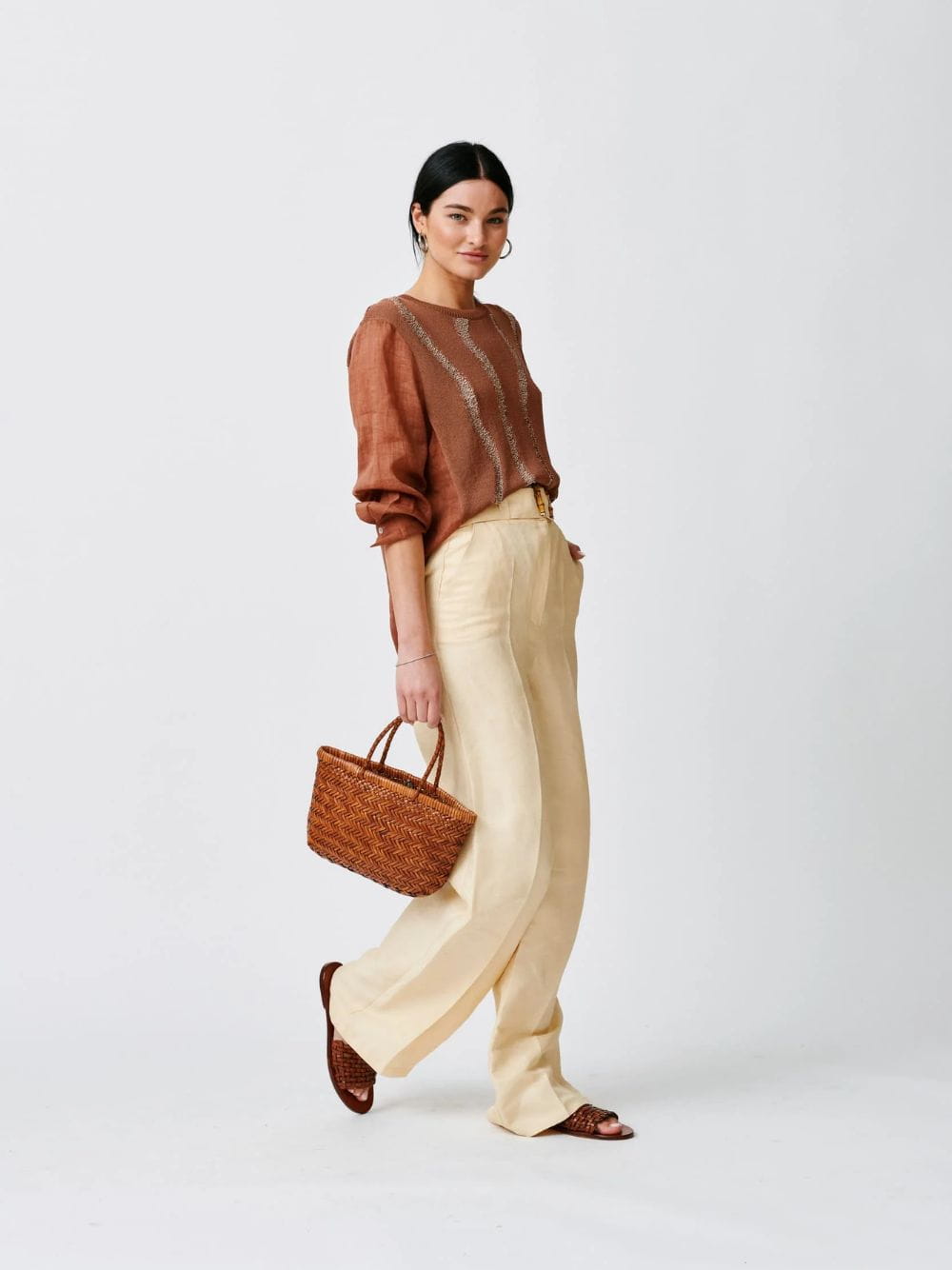 Mini Flat Gora Tan Woven Bag