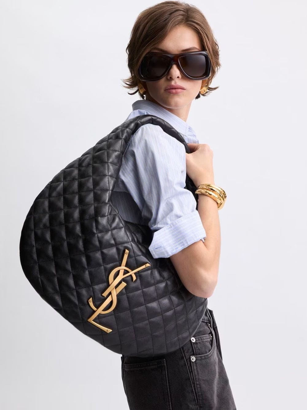 Black Icare Quilted Nappa Hobo Bag