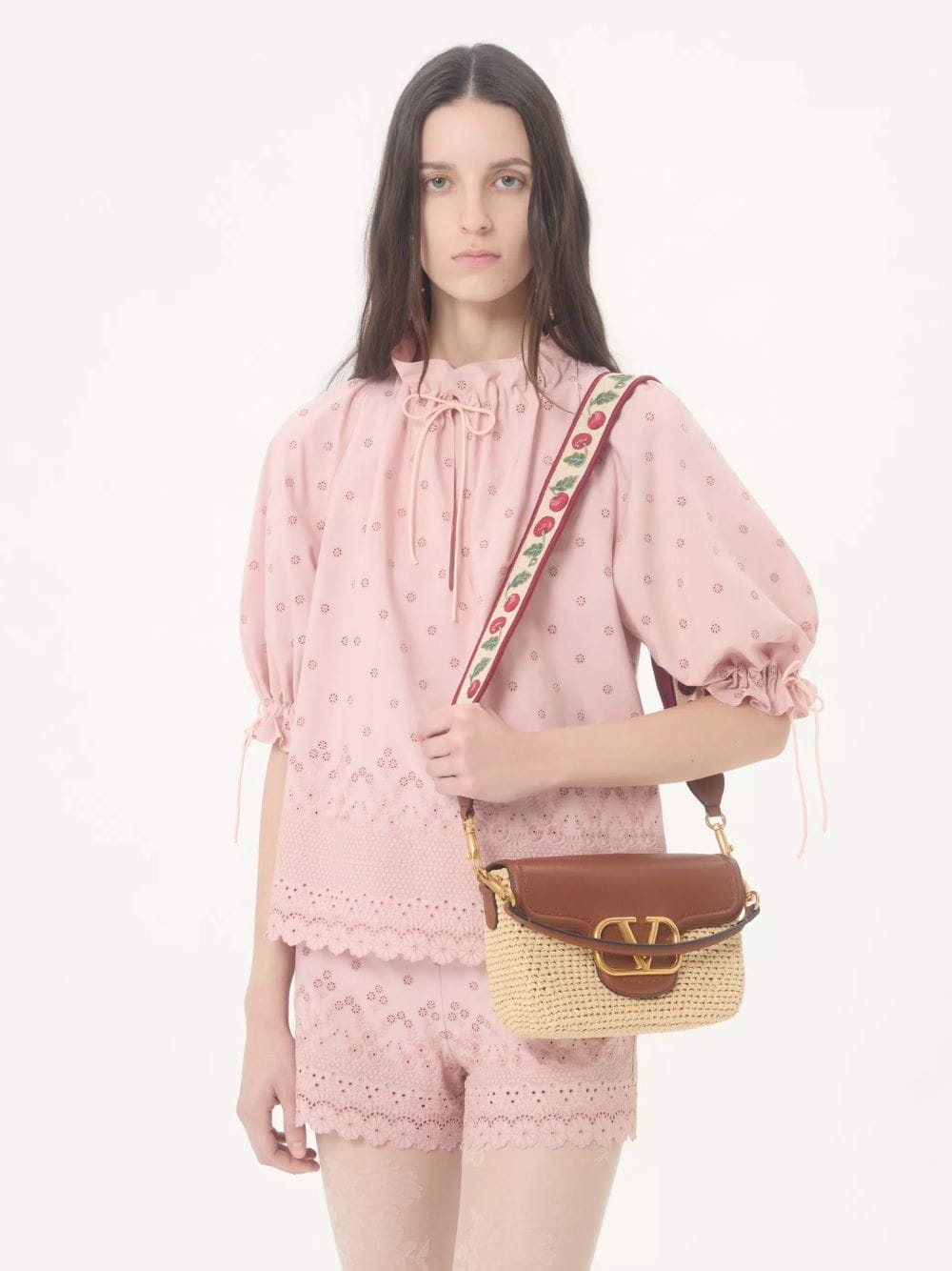 Natural Raffia and Saddle Brown Leather Shoulder Bag