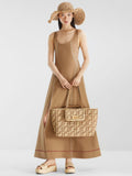 Beige Roll Large Raffia Crochet Shopper